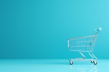 Poster - Smart shopping cart, AI-assisted purchases, 3D illustration, modern retail concept, copy space,