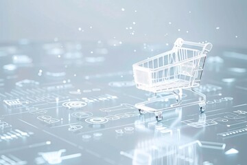 Poster - Smart shopping cart, AI-assisted purchases, 3D illustration, modern retail concept, copy space,