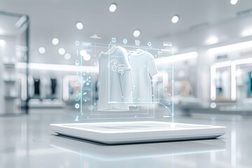 Poster - Augmented reality shopping, virtual fitting room, 3D illustration, future retail concept, copy space,