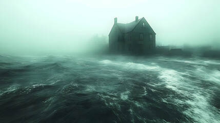 Wall Mural - Mysterious House on a Foggy Sea