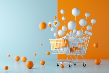 Poster - Shopping trends, predictive analytics in retail, 3D illustration, market analysis concept, copy space,