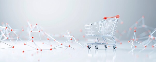 Poster - Smart shopping cart, AI-assisted purchases, 3D illustration, modern retail concept, copy space,