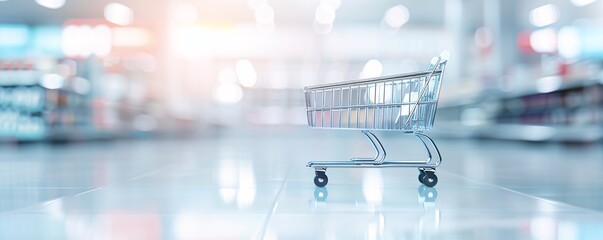 Poster - Smart shopping cart, AI-assisted purchases, 3D illustration, modern retail concept, copy space,