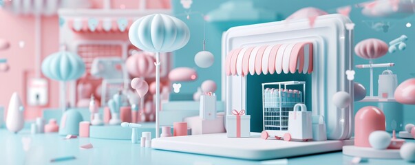 Poster - Omnichannel marketing, seamless customer journey, 3D illustration, integrated retail concept, copy space,