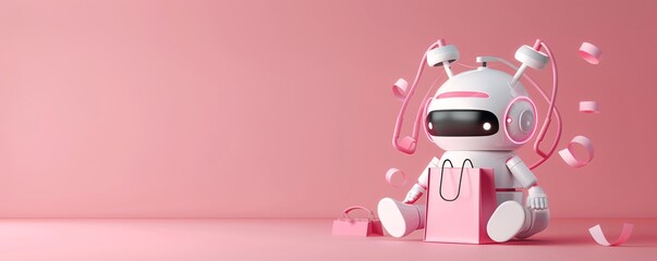 Poster - Virtual shopping assistant, AI-driven customer support, 3D illustration, enhanced retail concept, copy space,
