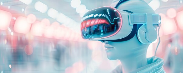 Poster - Virtual reality retail, immersive shopping environments, 3D illustration, futuristic marketing concept, copy space,