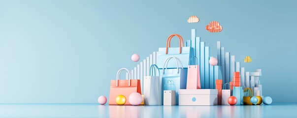 Poster - Shopping trends, predictive analytics in retail, 3D illustration, market analysis concept, copy space,