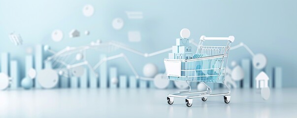 Poster - Shopping trends, predictive analytics in retail, 3D illustration, market analysis concept, copy space,