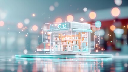 Poster - digital storefront innovation, immersive shopping experience, 3d illustration, virtual retail concep