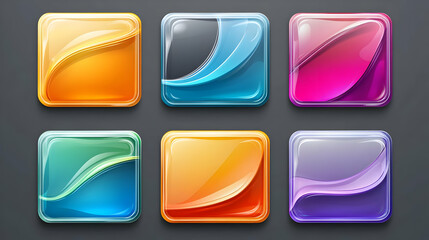 Glossy Colorful Square Buttons with Abstract Wave Design