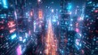 © h4kunA - A vibrant, futuristic cityscape illuminated by neon lights and bustling with activity.