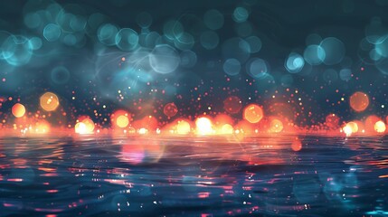 Wall Mural - illuminated ocean waves at night with glowing lights reflecting on the sea surface