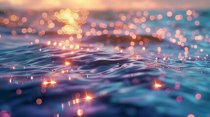 Wall Mural - illuminated ocean waves at night with glowing lights reflecting on the sea surface