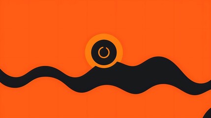 A modern, bold logo in black on a fiery orange background