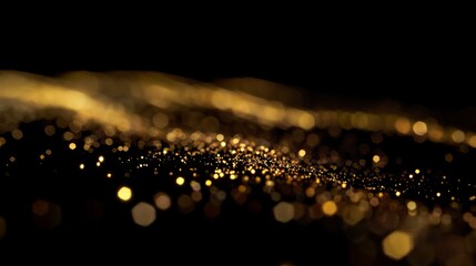 Wall Mural - golden abstract bokeh lights on black background: festive holiday atmosphere and elegant sparkling d