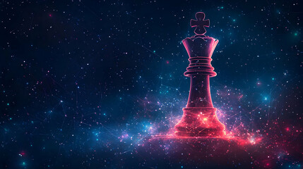 Wall Mural - A 3D Rendered Red King Chess Piece in a Galaxy Background with Glowing Lines and Stars