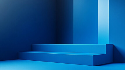 Poster - Elegant blue geometric shapes create a modern abstract design in a minimalist space