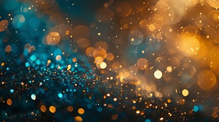 Wall Mural - defocused vintage gold lights and blue glitter bokeh background for festive designs