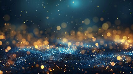 Wall Mural - defocused vintage gold lights and blue glitter bokeh background for festive designs