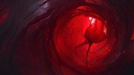 Wall Mural - A Close-Up View of a Red, Glowing Orb Within a Dark, Circular Cavity