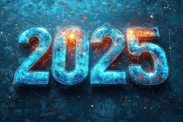 Futuristic 2025 year number design with abstract glowing elements