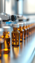 Poster - A bottle of medicine is being filled with a liquid. The bottle is brown and has a white cap