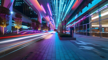 Sticker - Vibrant Neon Lights Illuminate Modern Cityscape at Night