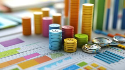 Poster - Colorful 3D model of cost management in business, with space for copy.
