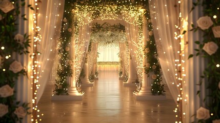 Wall Mural - Romantic Wedding Aisle Decor with Fairy Lights and Flowers