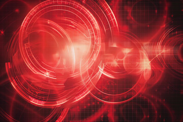 Vibrant red glowing rings in a dynamic abstract background representing energy and motion, perfect for futuristic and sci-fi designs.