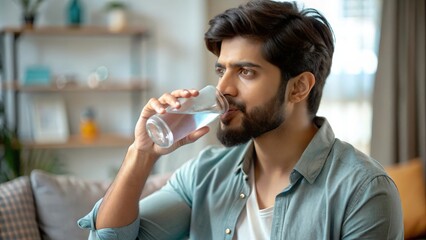 Wall Mural - An Indian man sipping water from a bottle.
