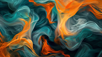 Wall Mural - Dynamic abstract blend of orange and teal swirling clouds resembling fire and smoke, creating a vibrant, energetic background for creative designs.