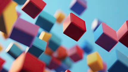 Poster - Floating 3D blocks arranged as a cost structure concept, with open space for copy.