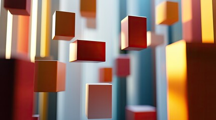 Poster - Floating 3D bars and blocks illustrating business costs, with copy space available