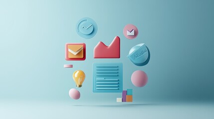 Poster - Floating 3D icons illustrating business costs, with plenty of space for copy.