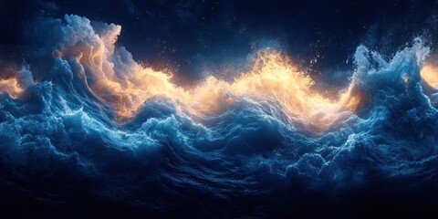 Wall Mural - Abstract Ocean Waves with Golden Light