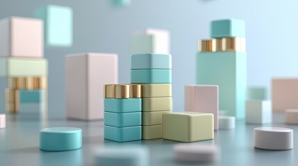 Poster - Stacked 3D blocks representing different cost elements in business, with surrounding copy space.