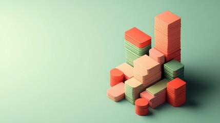 Poster - Stacked 3D blocks representing different costs in business, top view, copy space.