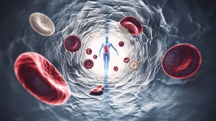 Wall Mural - A Human Figure Floating in a Stream of Blood Cells