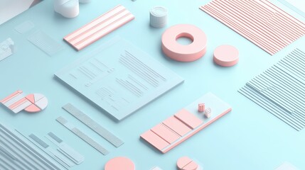 Poster - Top-down view of a 3D cost structure model for business, clear copy space.