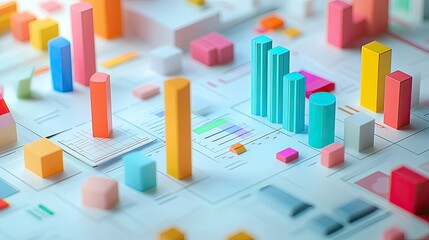 Poster - Top-down view of a 3D cost structure model for business, clear copy space.