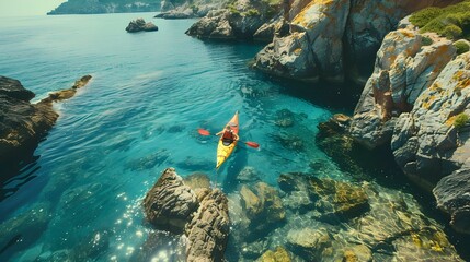 Wall Mural - Kayaking through Crystal Clear Waters A Scenic Coastal Adventure