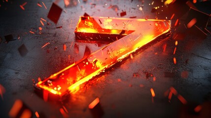 Wall Mural - a glowing, molten number seven surrounded by fiery sparks and fragments.