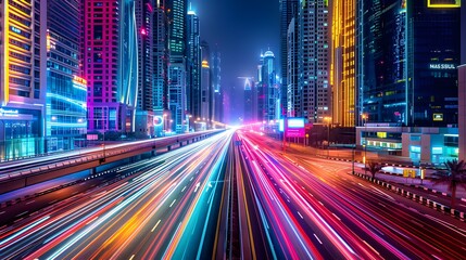 Sticker - Vibrant Cityscape at Night with Blurry Traffic Lights