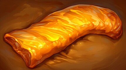 Wall Mural - A Single Golden-Brown Pastry on a Brown Background