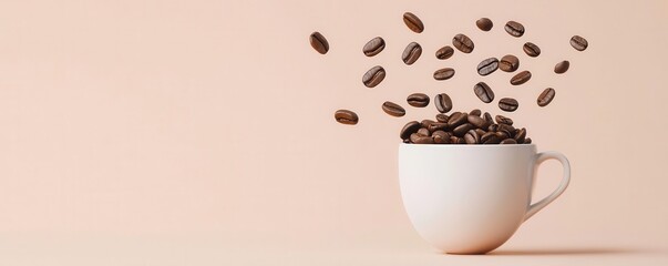 Coffee bean jumping out of a cup, energetic and lively, 3D illustration