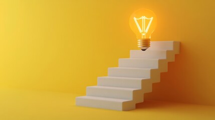 Poster - Stairs to a Glowing Light Bulb. Inspiration and Innovation Concept