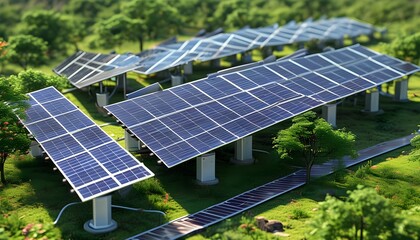 Wall Mural - Isometric View of Lithium-Ion Battery, Solar Cells, and Power Pack in a Modern Solar Plant Energy Setup