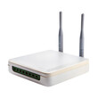 © stockpro - Modern wireless router with two antennas, ideal for high-speed internet connectivity in homes and offices.