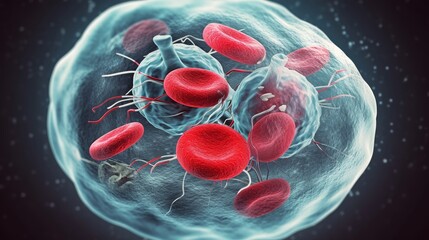 Wall Mural - A White Blood Cell Engulfing Red Blood Cells